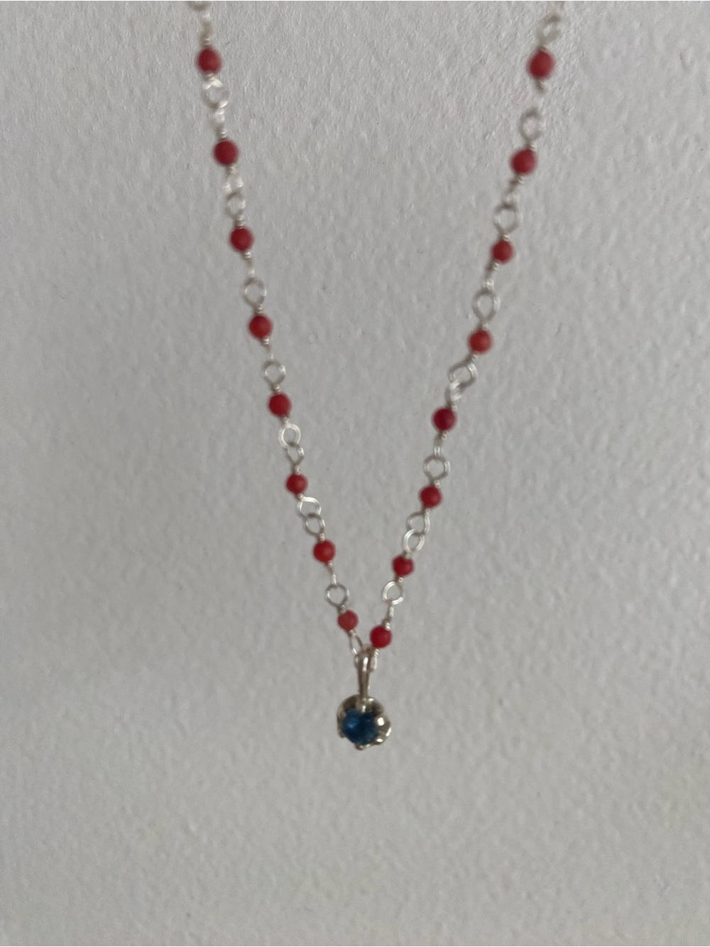 High Light Rituals Sea & Sky Silver Necklace with Coral Beads & Sapphire Pendant - Picture 3 of 9